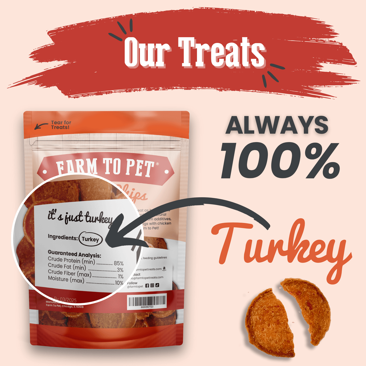 Turkey Chips for Dogs | All-Natural Single-Ingredient Healthy Dog Treats